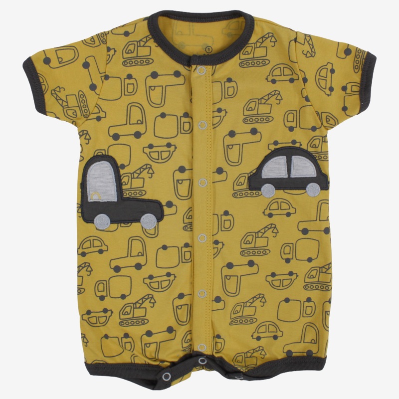 Baby Boys Cotton Romper – Cars & Tools Print