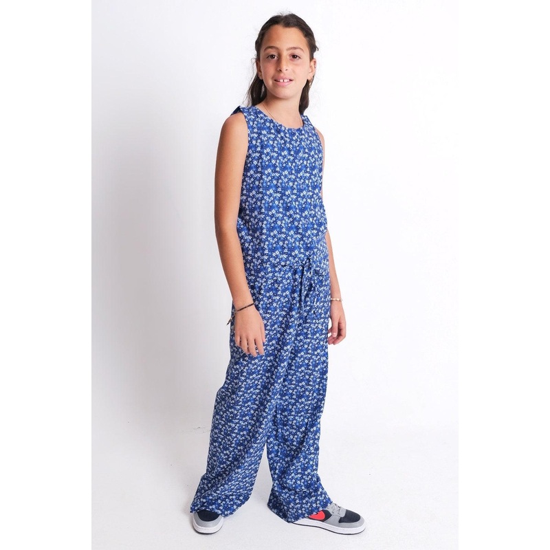 Blue Floral Sleeveless Blouse