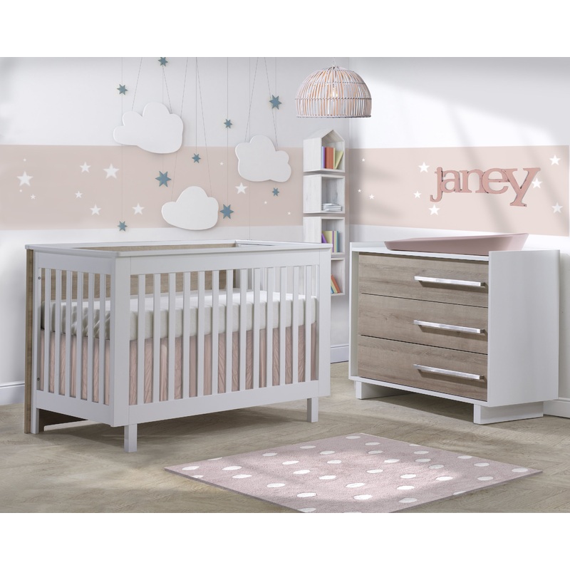 Tulip Juvenile Urban Crib & Dresser Set – White/Natural