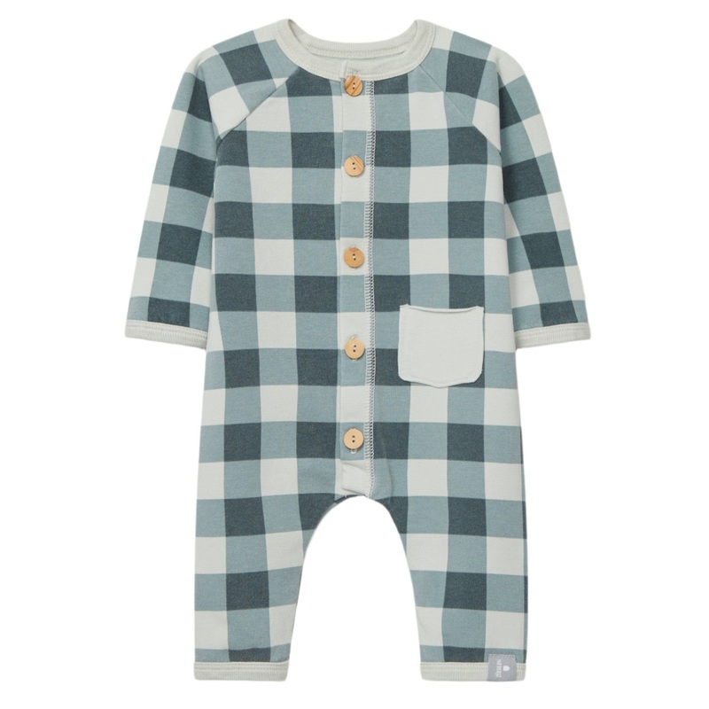 Snug (Portugal) – Organic Button-Up Romper – Petrol Plaid