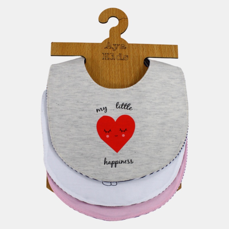 Baby Girls’ Cotton Bibs  Pack of 3  “My Little Happiness”