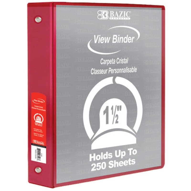 BAZIC 3-Ring View Binder with 2 Pockets, 1.5″, Red