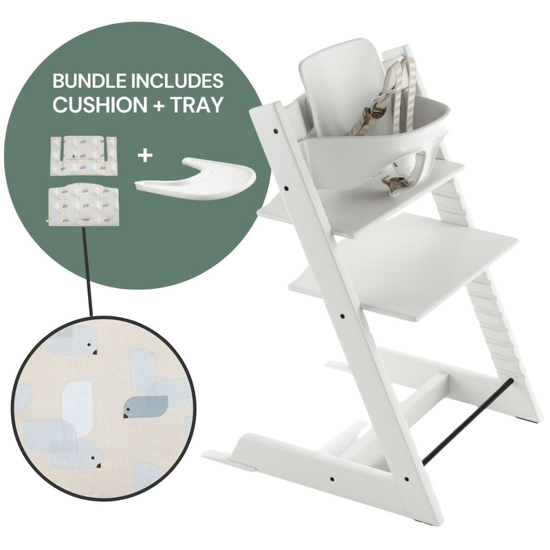 Tripp Trapp Complete High Chair Bundle – White / Birds Blue