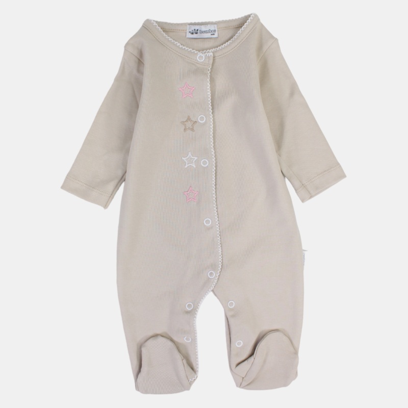 Baby Girls’ Cotton Long-Sleeved Baby Footie – Stars Design