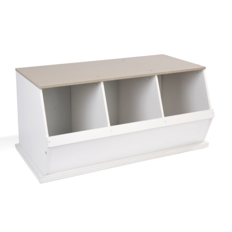 Three Bin Stackable Storage Cubby – White/Gray Woodgrain
