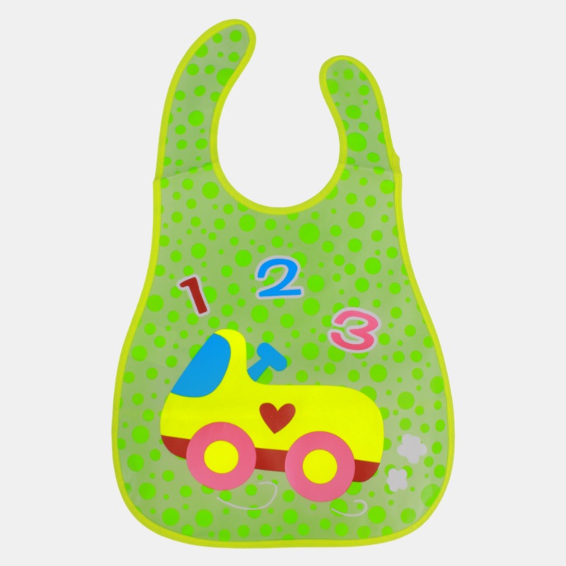 Baby Bib  Green with Car Design