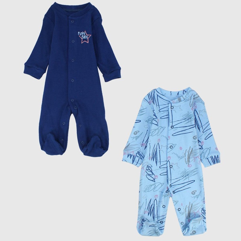 Bluish Long-Sleeved Baby Footie (Pack Of 2)