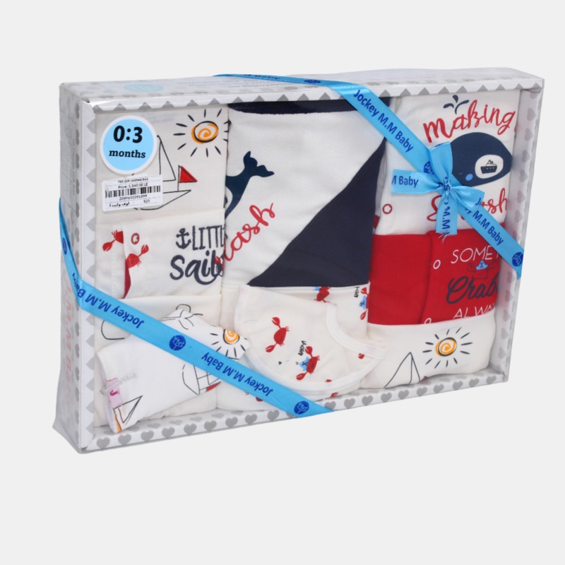 Little Sailor Themed Baby Boys’ Summer Cotton Gift Box – 10 Pcs (0-3m)