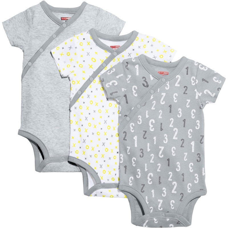 Skip Hop ABC-123 Short Sleeve Bodysuit Set, 3-Pack – Grey (9 Months)
