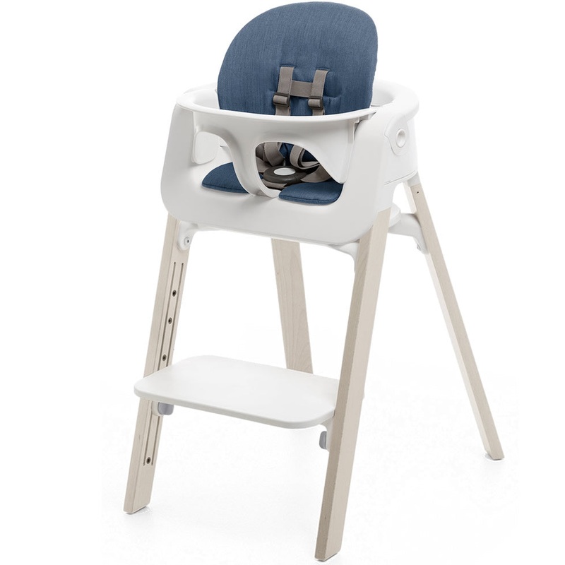 Stokke Steps Chair + Cushion (No Tray) – White/Whitewash/Blue