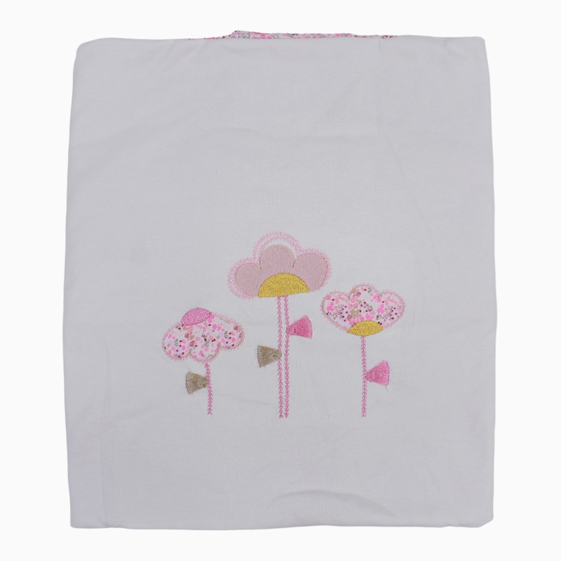 Baby Girls Cotton Blanket  Pink & White with Flower Design
