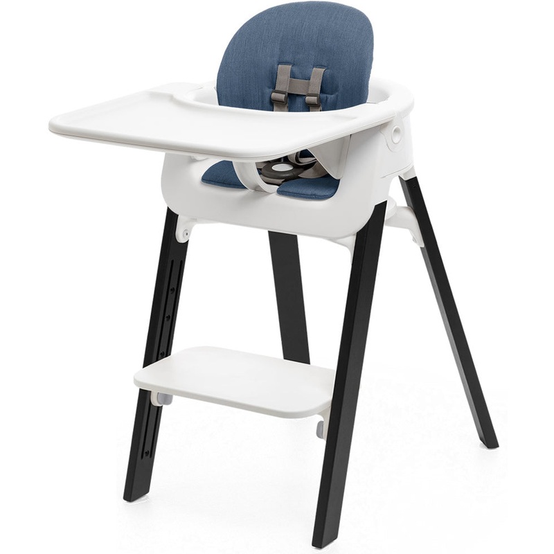 Stokke Steps Complete High Chair with Cushion – White/Oak Black/Blue