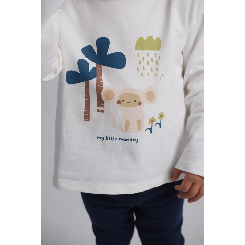 Unisex Little Monkey Printed Long-Sleeved T-Shirt