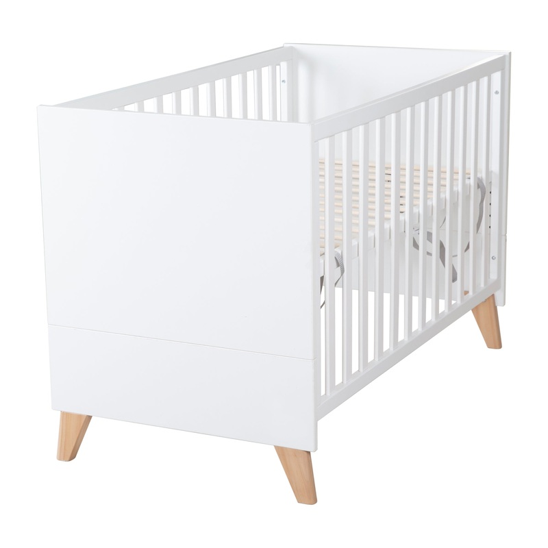 2 in 1 Baby- & Beistellbett Leon 60 x 120 cm – Hhenverstellbar – Wei / Othello Eiche