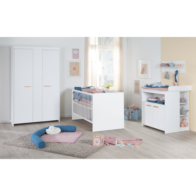 Zimmer Set ‘Lilo’ – Kombi-Bett 70×140 + Wickelkommode + Kleiderschrank – Wei