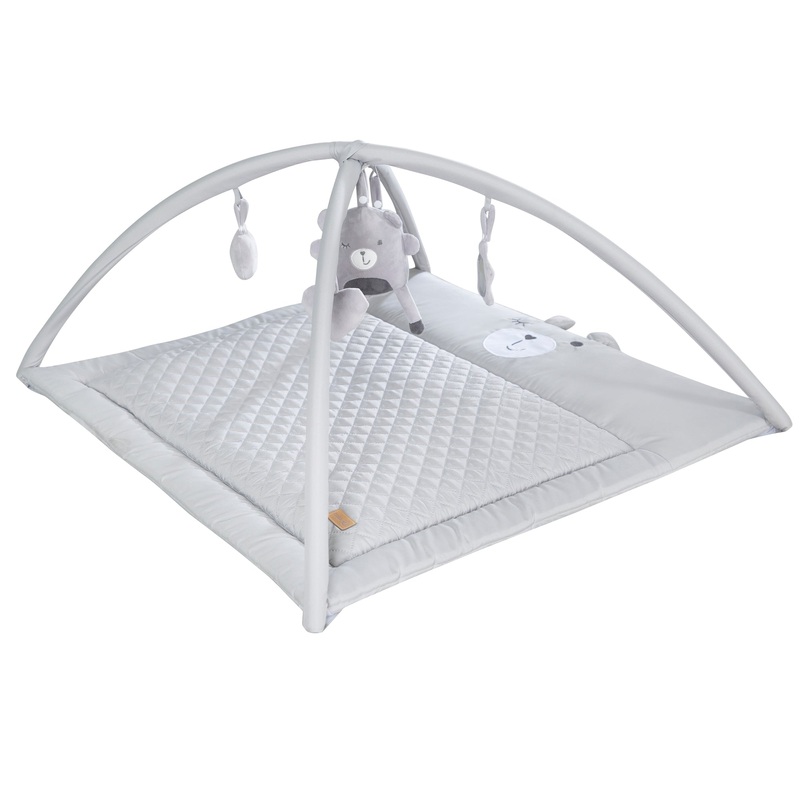 2in1 Krabbeldecke ‘roba Style’ mit Spielbogen + 5 Elementen – 85 x 75 cm – Silbergrau