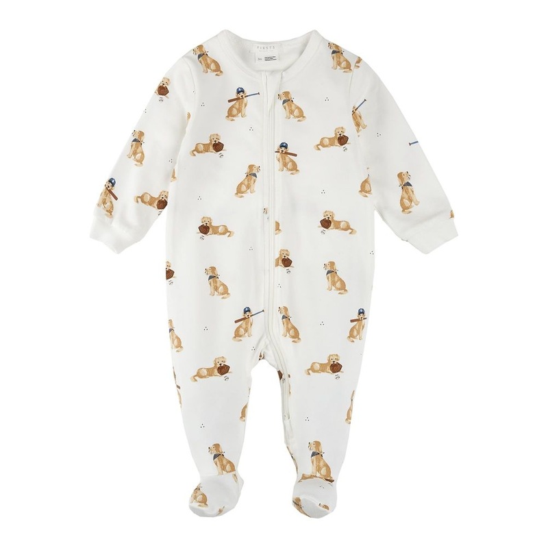 Petit Lem Organic Cotton Footed Sleeper in Baseball Dog Print