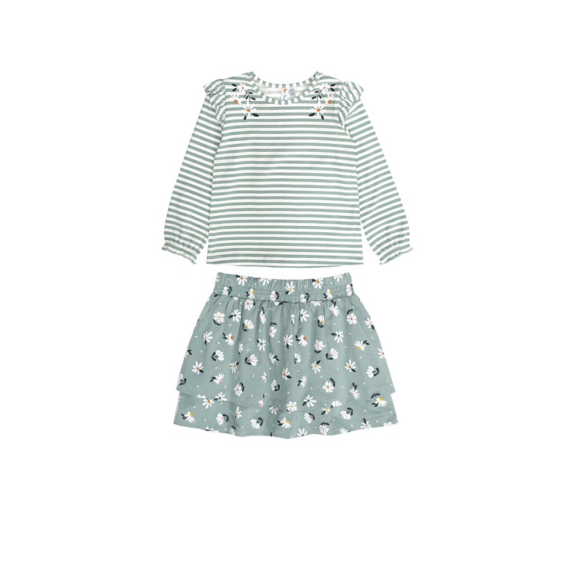 STRIPE TOP W/ FLOWERS W/ SKIRT