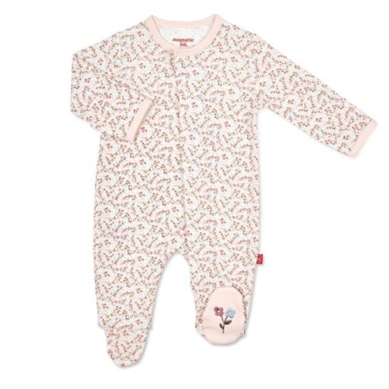 BEDFORD FLORAL ORGANIC COTTON MAGNETIC FOOTIE