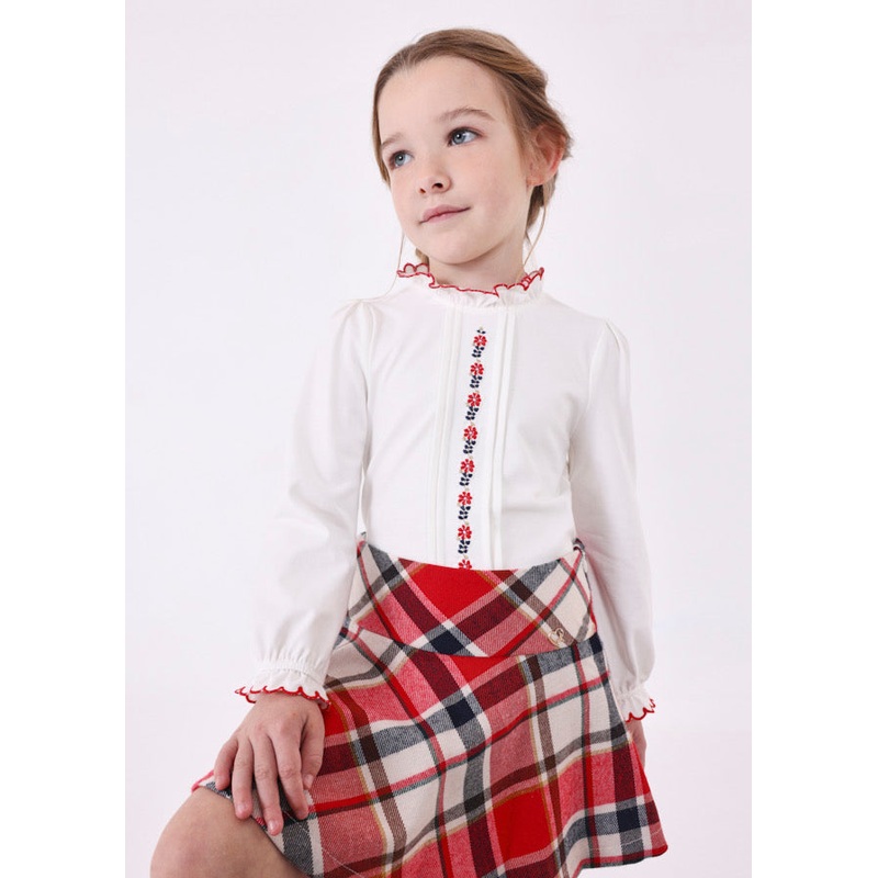 MAYORAL RED KNIT BLOUSE EMBROIDERED