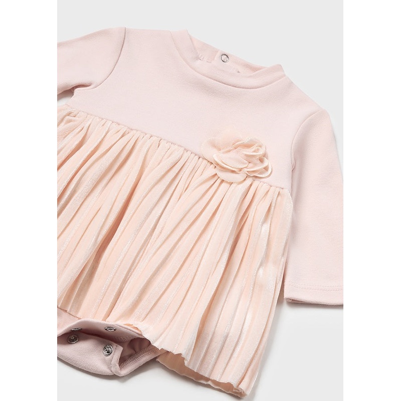 Newborn Girl Pleated Romper Dress in Blush