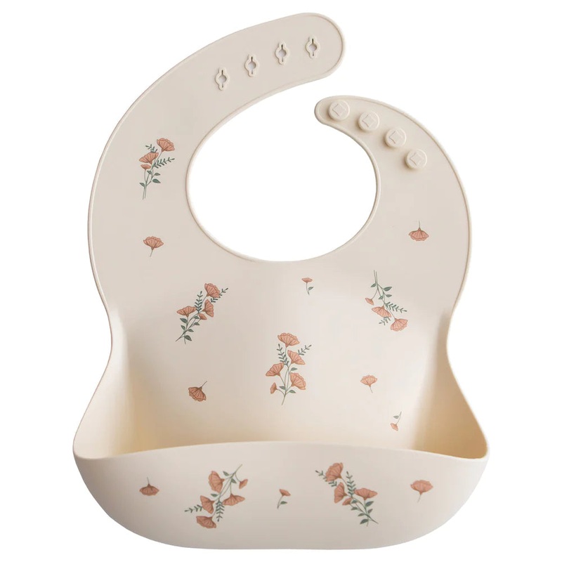 Silicone Baby Bib – Pink Flowers