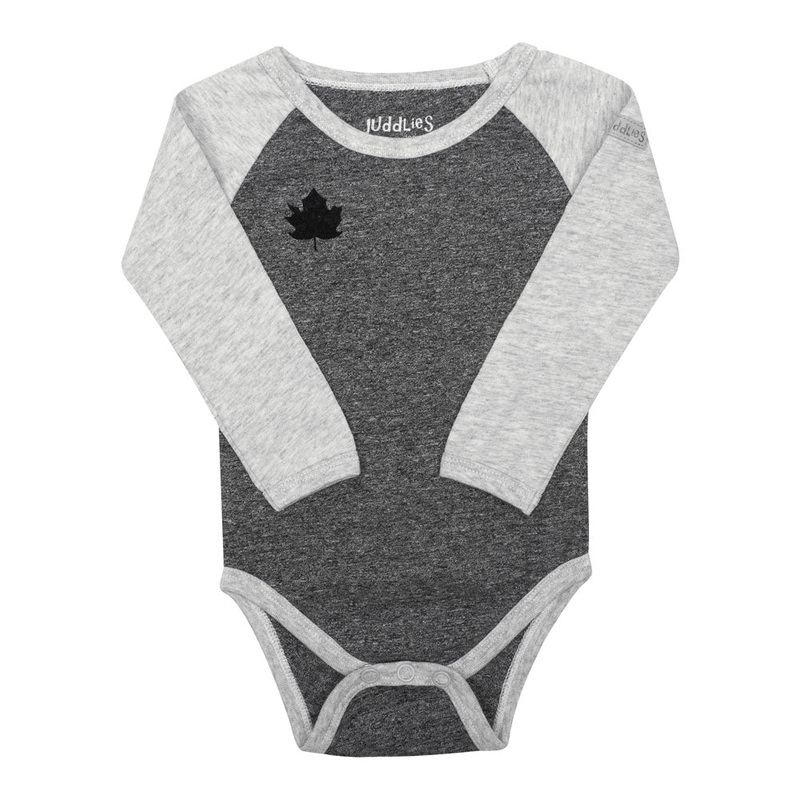 Juddlies Organic Cotton Raglan Long Sleeve Bodysuit – Graphite Black (0-3 Months, 8-12 lbs)