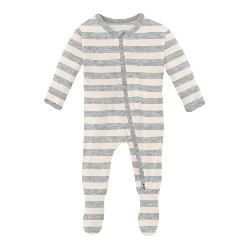 PRINT FOOTIE WITH 2 WAY ZIPPER – HEATHERED MIST SWEET STRIPE