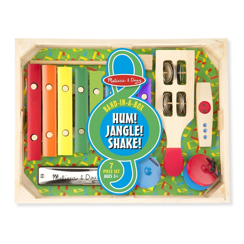 Melissa & Doug Band-in-a-Box Hum! Jangle! Shake! – 7-Piece Musical Instrument Set