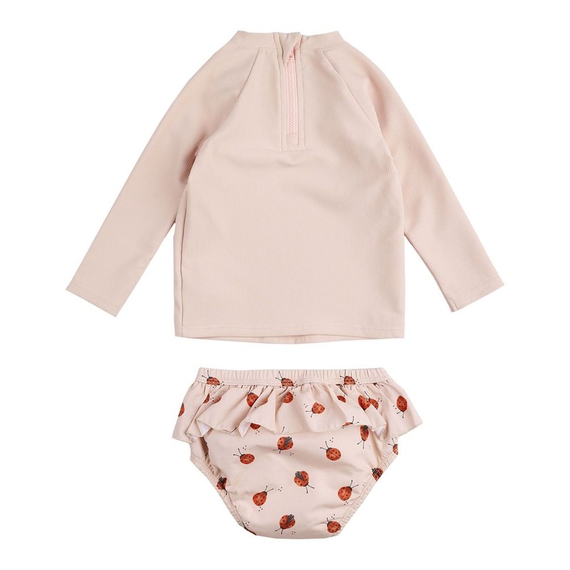 Petit Lem Long Sleeve Rashguard Set with Swim Diaper in Rose/Ladybug Print