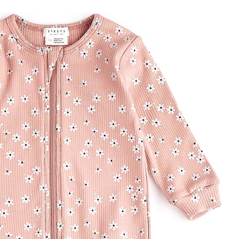 Petit Lem Organic Cotton Ribbed Footed Sleeper in Autumn Garden Print