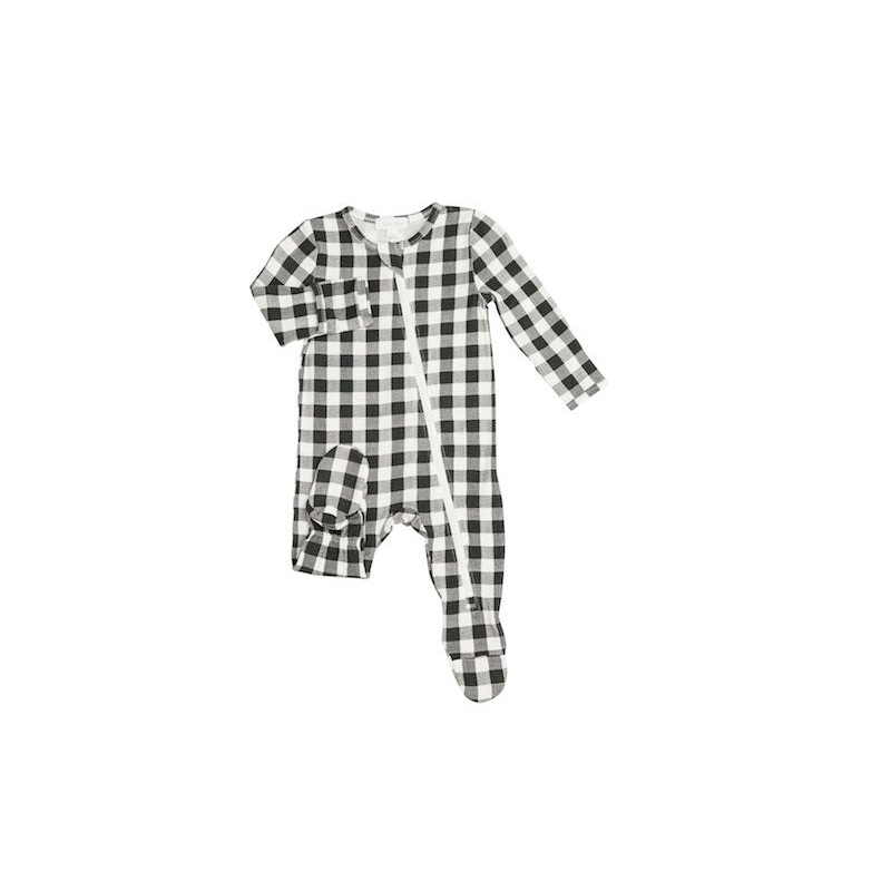 Angel Dear Gingham Black & White Zipper Footie – 6-9 Months