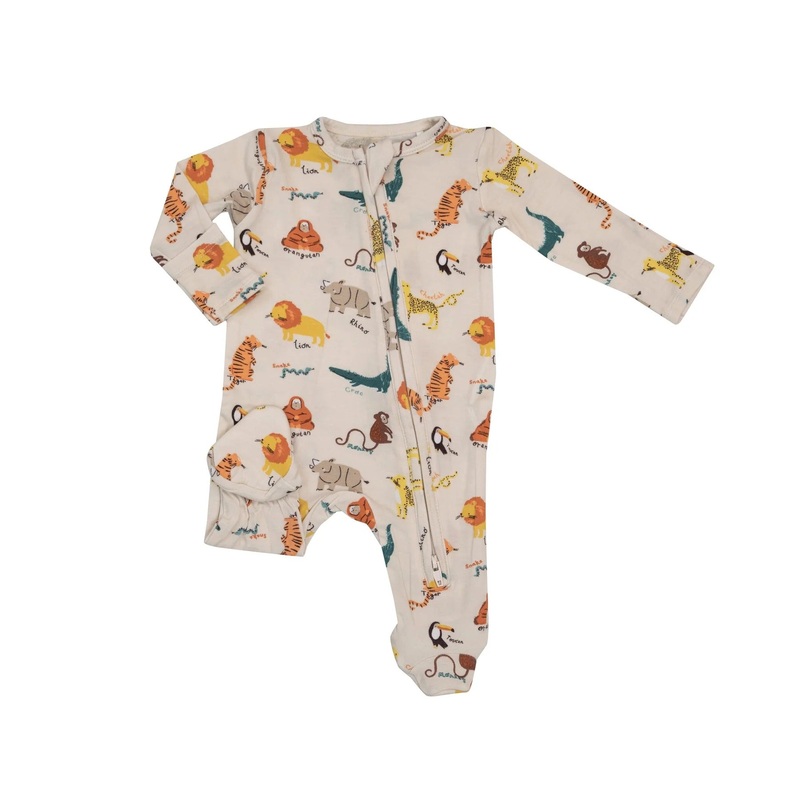 Bamboo Zipper Footie – Animal Kingdom
