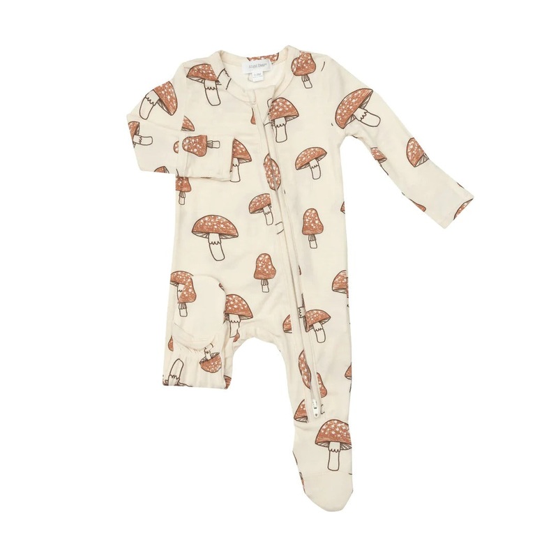 Bamboo Zipper Footie – Mushrooms