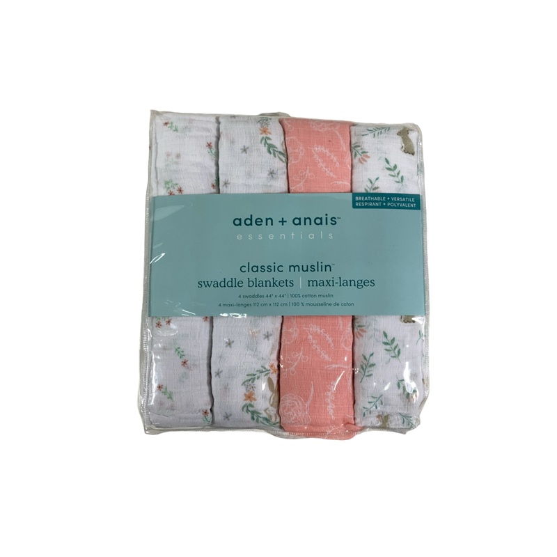 Aden + Anais Essentials Cotton Muslin Swaddle, 4pk, Blushing Bunnies