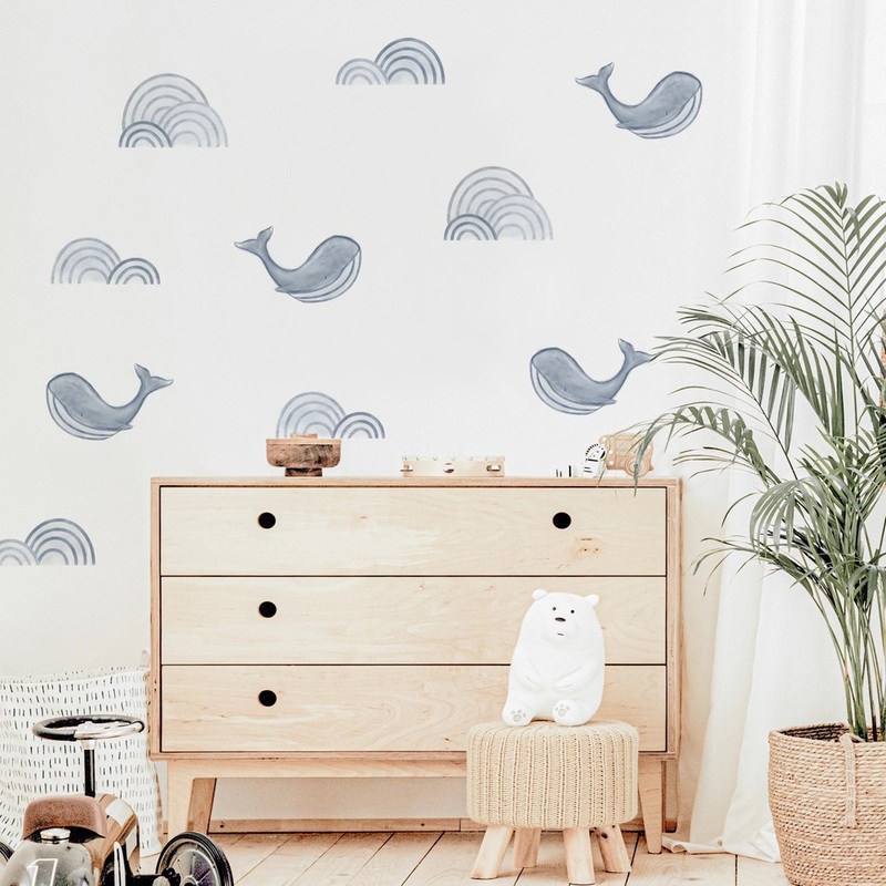 Peppy Lu Nursery Wall Decals Set – Retro Waves & Whales (Large)