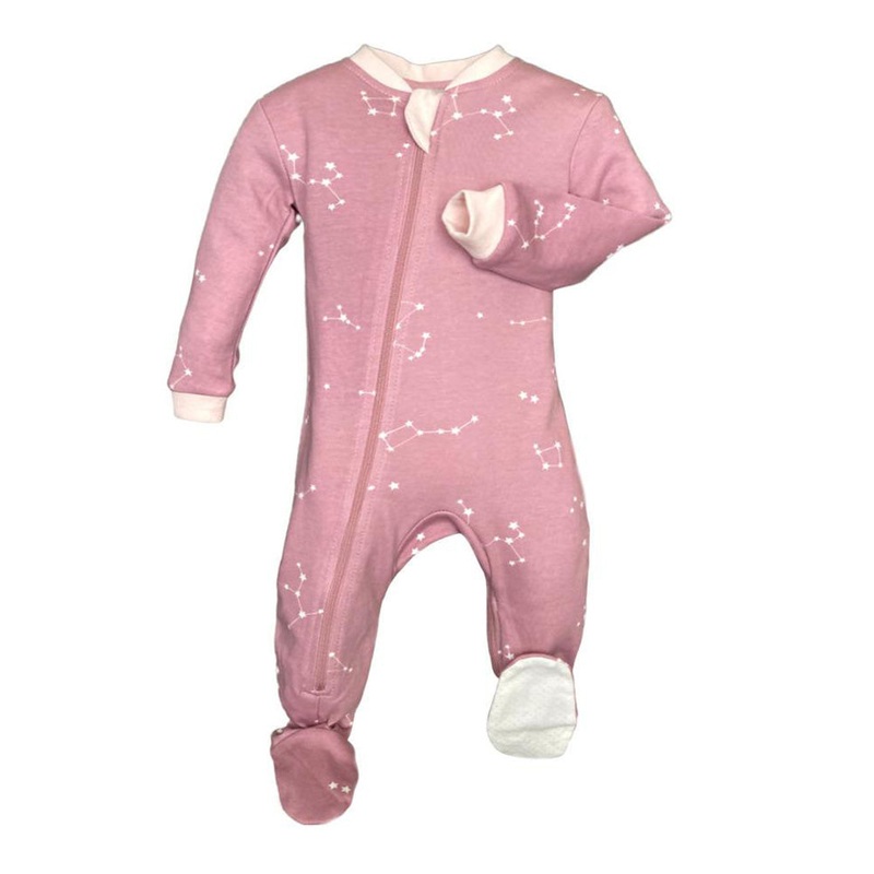 ZippyJamz Organic Cotton Footed Sleeper – Galaxy Love Pink (0-3 Months)