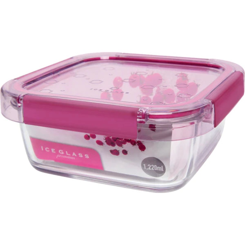 Komax – Ice Glass Premium Square Food Storage Container, 1.22L (Magenta)