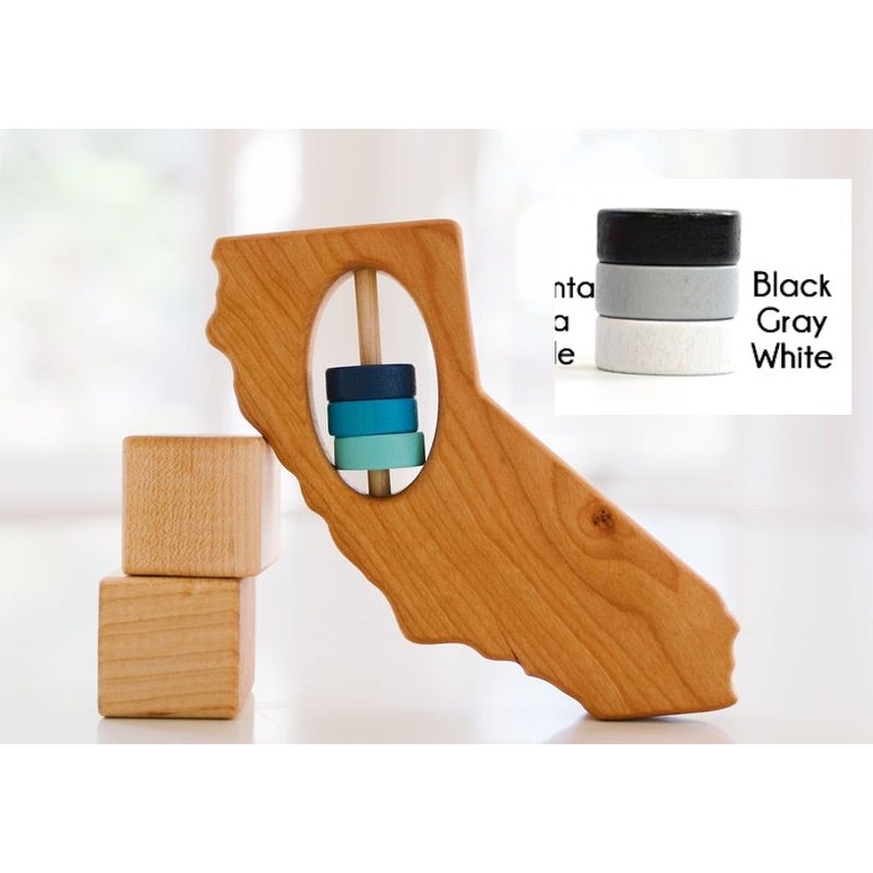 Bannor Toys California State Wooden Rattle – White/Black/Gray