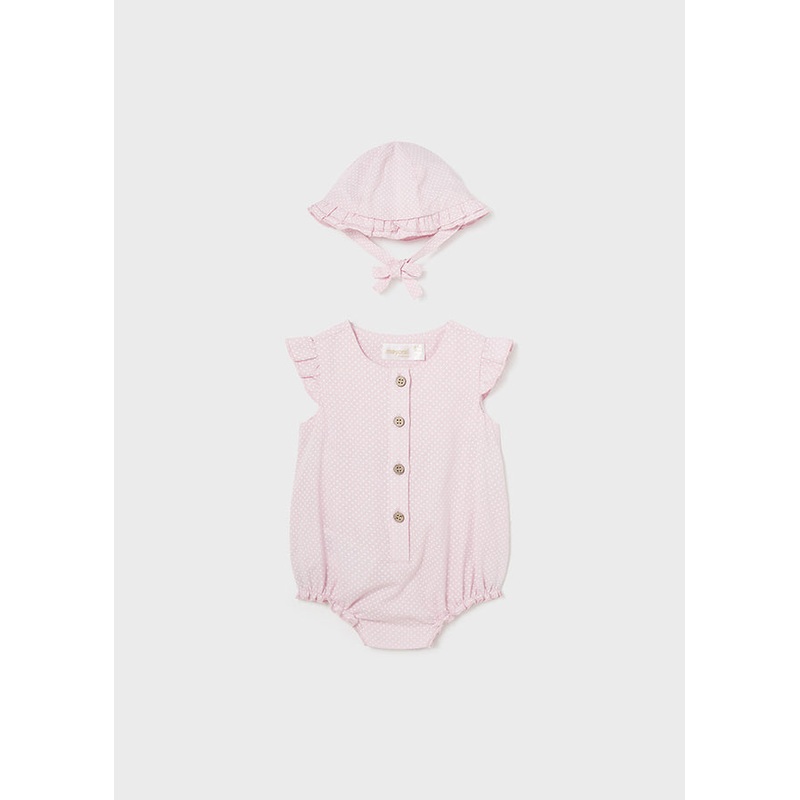 MAYORAL LINEN ROMPER WITH HAT – PINK