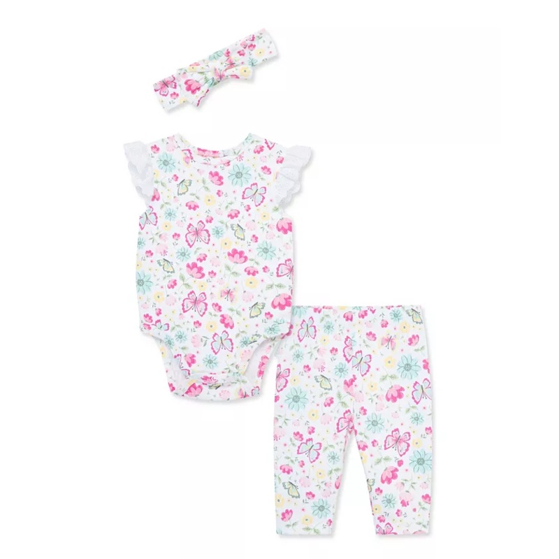 LITTLE ME GARDEN BODYSUIT PANT SET AND HEADBAND
