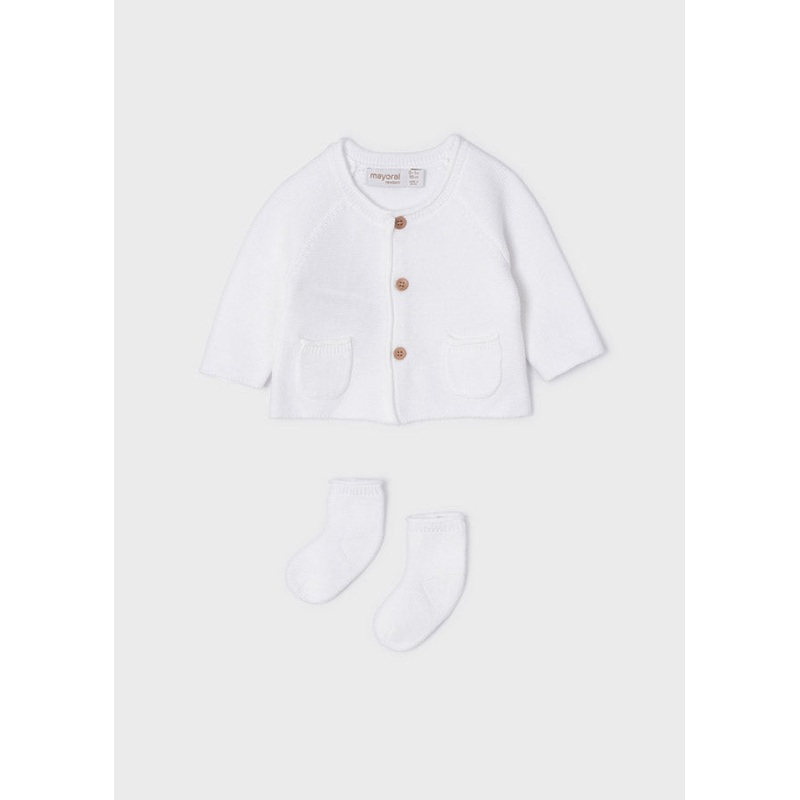 MAYORAL LONG CARDIGAN AND SOCKS – WHITE